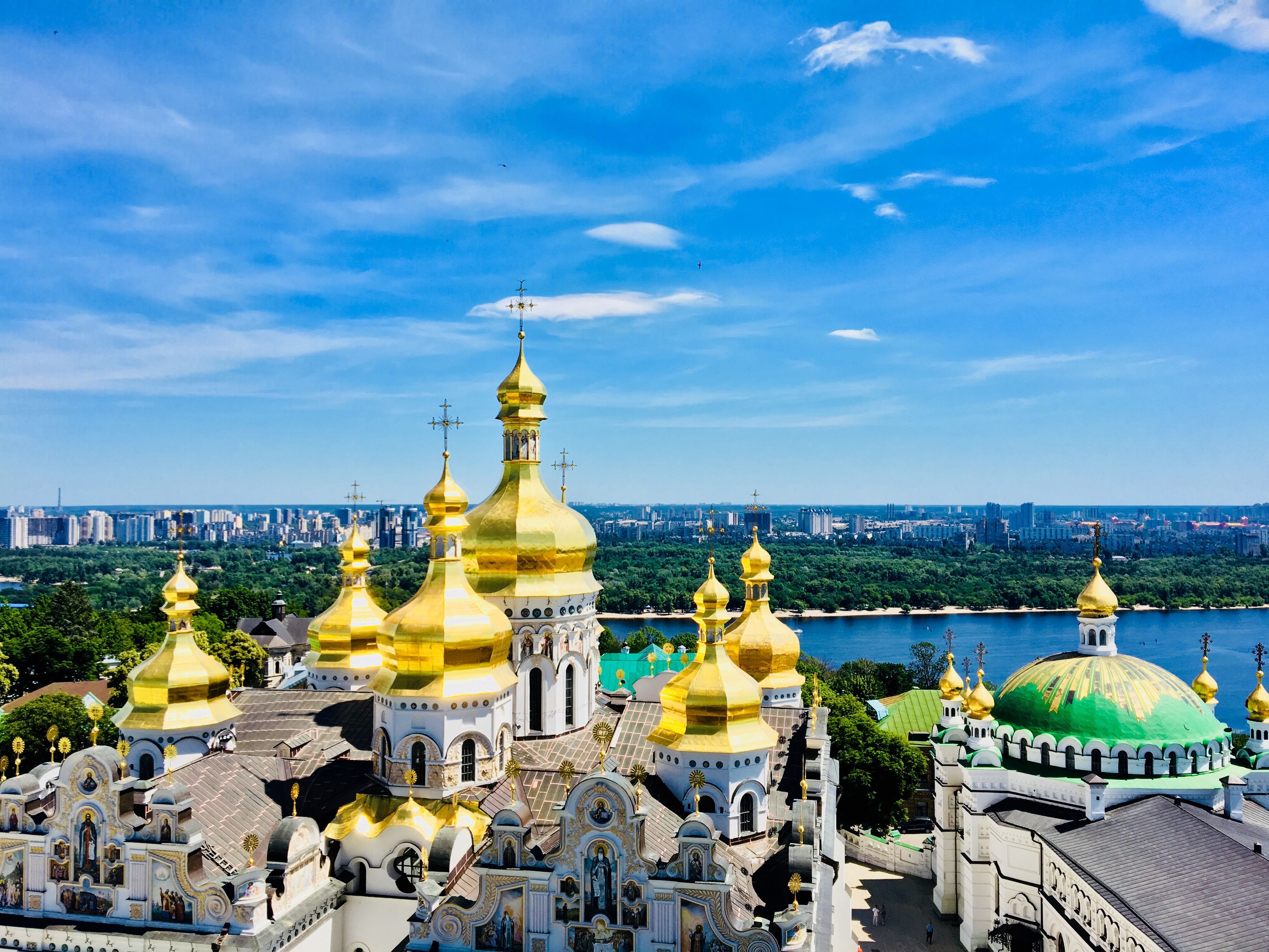 Aerial View Of Kyiv With Its Iconic Landmarks And Dnieper River